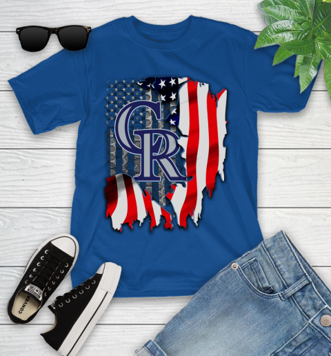 Colorado Rockies MLB Baseball American Flag Youth T-Shirt 12