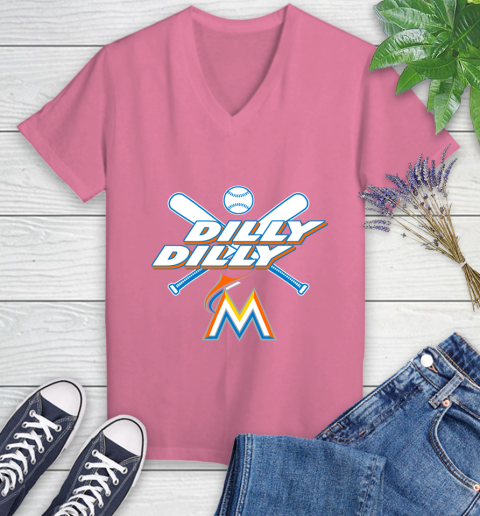 MLB Miami Marlins Dilly Dilly Baseball Sports Women's V-Neck T-Shirt 13
