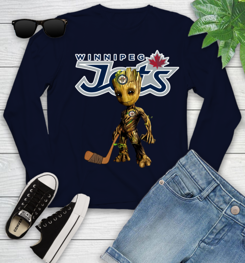Winnipeg Jets NHL Hockey Groot Marvel Guardians Of The Galaxy Youth Long Sleeve 3