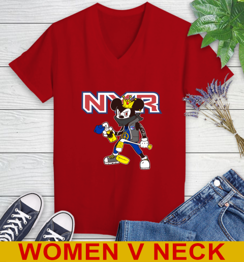 New York Rangers NHL Hockey Mickey Peace Sign Sports Women's V-Neck T-Shirt 12