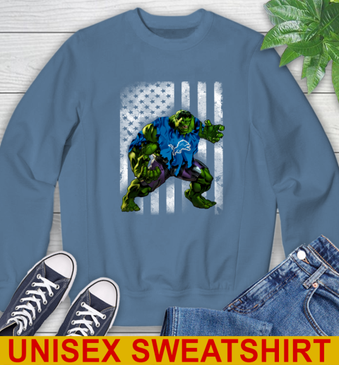 Detroit Lions Hulk Marvel Avengers NFL Football American Flag Sweatshirt 10