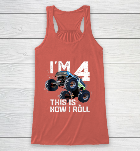 Kids I'm 4 This is How I Roll Monster Truck 4th Birthday Boy Gift 4 Year Old Racerback Tank 3