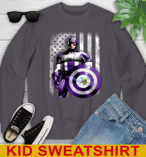 Minnesota Vikings NFL Football Captain America Marvel Avengers American Flag Shirt Youth Sweatshirt 5