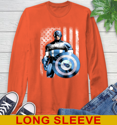Tennessee Titans NFL Football Captain America Marvel Avengers American Flag Shirt Long Sleeve T-Shirt 4