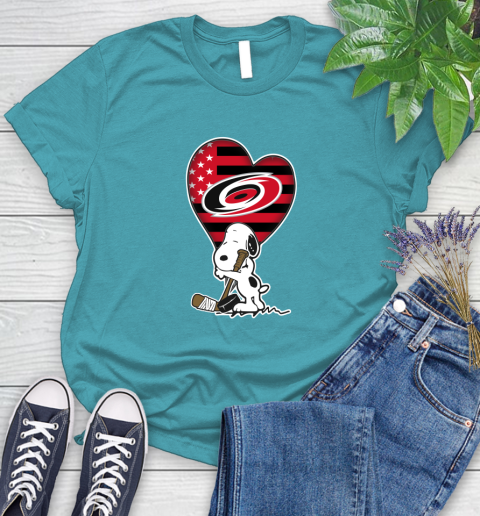 Carolina Hurricanes NHL Hockey The Peanuts Movie Adorable Snoopy Women's T-Shirt 12