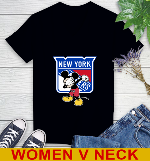 New York Rangers NHL Hockey Dabbing Mickey Disney Sports Women's V-Neck T-Shirt 2