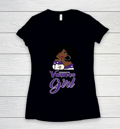 Minnesota Vikings Girl NFL Women's V-Neck T-Shirt
