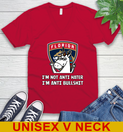 Florida Panthers NHL Hockey Unicorn I'm Not Anti Hater I'm Anti Bullshit V-Neck T-Shirt 7