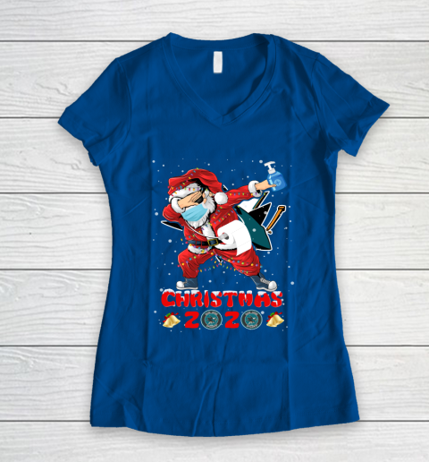 San Jose Sharks Funny Santa Claus Dabbing Christmas 2020 NHL Women's V-Neck T-Shirt 7
