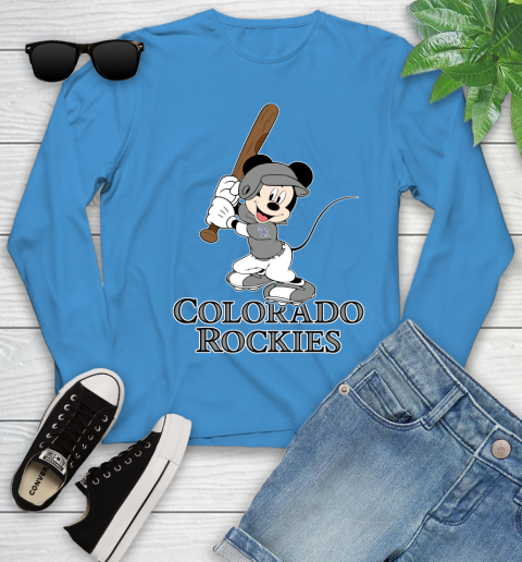 MLB Baseball Colorado Rockies Cheerful Mickey Mouse Shirt Youth Long Sleeve 7