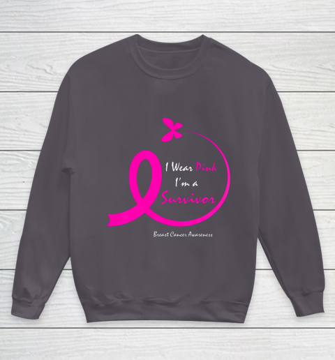 Womens Butterfly I Wear Pink I m A Survivor Breast Cancer Awareness Youth Sweatshirt 5