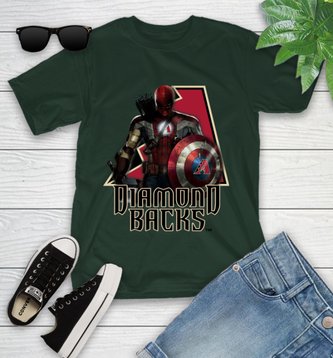 MLB Captain America Thor Spider Man Hawkeye Avengers Endgame Baseball Arizona Diamondbacks Youth T-Shirt 5