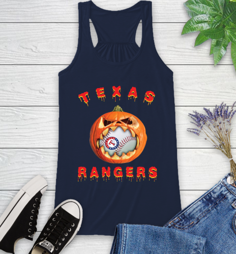 MLB Texas Rangers Halloween Pumpkin Baseball Sports Racerback Tank 12