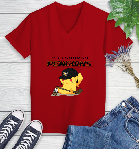 NHL Pikachu Hockey Sports Pittsburgh Penguins Women's V-Neck T-Shirt 12