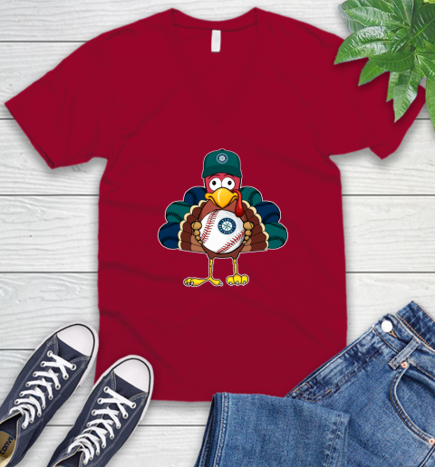 Seattle Mariners Turkey thanksgiving V-Neck T-Shirt 8