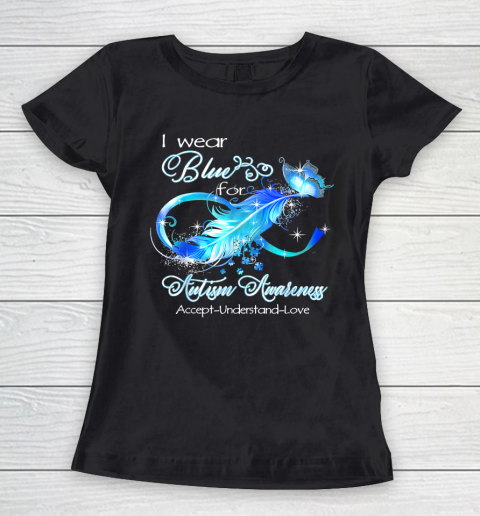 Blue Feather I Wear Blue For Autism Awareness Women's T-Shirt