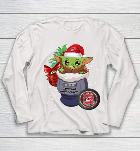 Carolina Hurricanes Christmas Baby Yoda Star Wars Funny Happy NHL Youth Long Sleeve 11