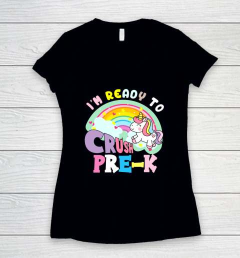 Back to school shirt ready to crush pre K unicorn Women's V-Neck T-Shirt