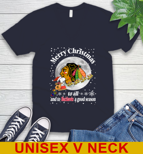 Chicago Blackhawks Merry Christmas To All And To Blackhawks A Good Season NHL Hockey Sports V-Neck T-Shirt 2