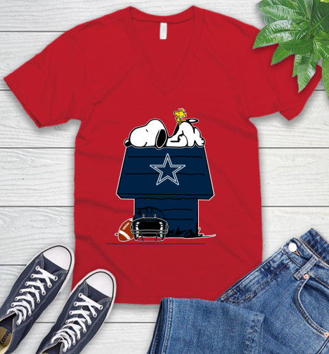 Dallas Cowboys NFL Football Snoopy Woodstock The Peanuts Movie V-Neck T-Shirt 7