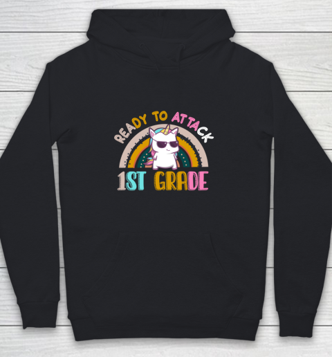 Back to school shirt Ready To Attack 1st grade Unicorn Youth Hoodie
