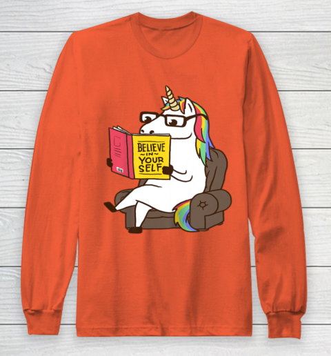 Unicorn Shirt Believe in Yourself Motivational Book Lover Long Sleeve T-Shirt 5