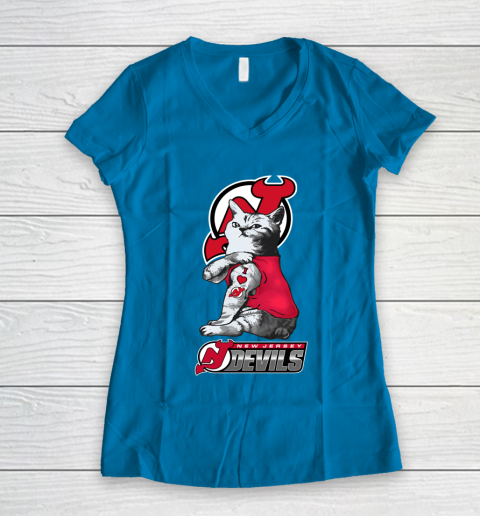 NHL My Cat Loves New Jersey Devils Hockey Women's V-Neck T-Shirt 5