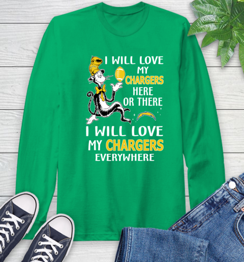 NFL Football Los Angeles Chargers I Will Love My Chargers Everywhere Dr Seuss Shirt Long Sleeve T-Shirt 9