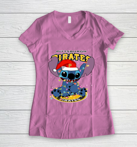 Pittsburgh Pirates MLB noel stitch Baseball Christmas Women's V-Neck T-Shirt 8
