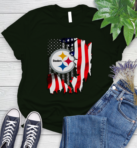 Pittsburgh Steelers NFL Football American Flag Women's T-Shirt 6