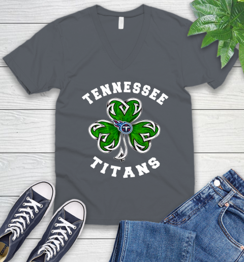 NFL Tennessee Titans Three Leaf Clover St Patrick's Day Football Sports V-Neck T-Shirt 4