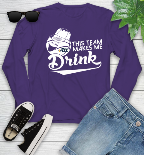 Utah Jazz NBA Basketball This Team Makes Me Drink Adoring Fan Youth Long Sleeve 4