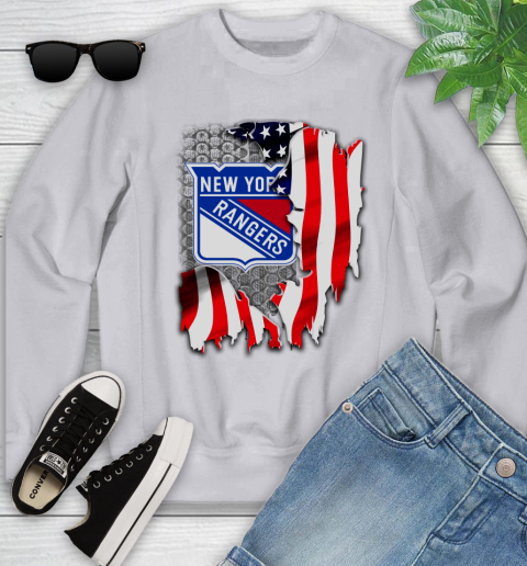 New York Rangers NHL Hockey American Flag Youth Sweatshirt 3