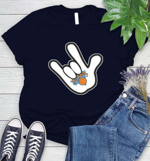 New York Knicks NBA Basketball Mickey Rock Hand Disney Women's T-Shirt 3
