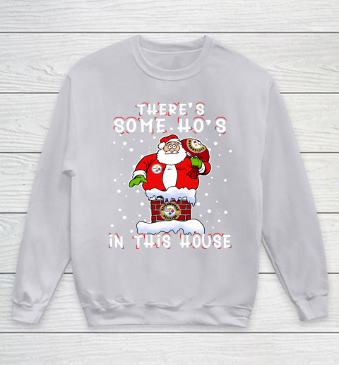 Pittsburgh Steelers Christmas There Is Some Hos In This House Santa Stuck In The Chimney NFL Youth Sweatshirt 3
