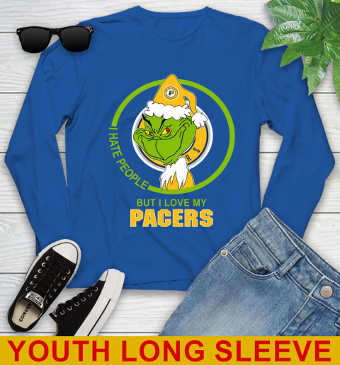Indiana Pacers NBA Christmas Grinch I Hate People But I Love My Favorite Basketball Team Youth Long Sleeve 10