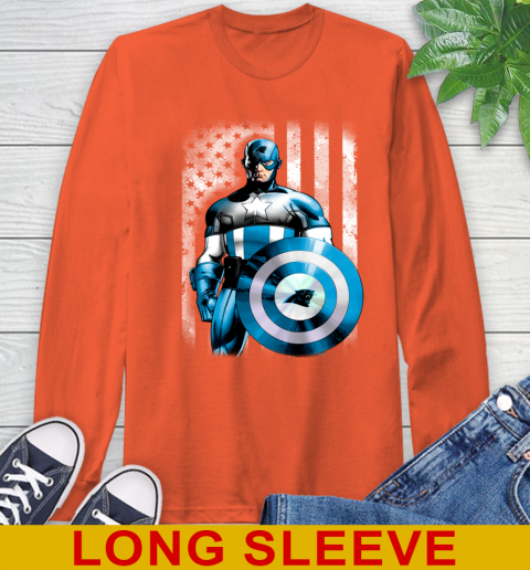 Carolina Panthers NFL Football Captain America Marvel Avengers American Flag Shirt Long Sleeve T-Shirt 4