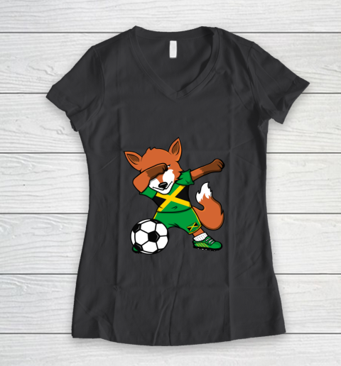 Dabbing Fox Jamaica Soccer Fans Jersey Jamaican Football Fan Women's V-Neck T-Shirt 8