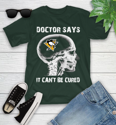 NHL Pittsburgh Penguins Hockey Skull It Can't Be Cured Shirt Youth T-Shirt 4