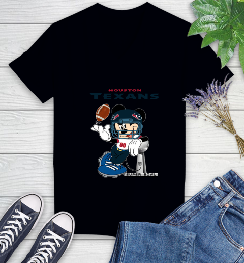 NFL Houston Texans Mickey Mouse Disney Super Bowl Football T Shirt Women's V-Neck T-Shirt 2