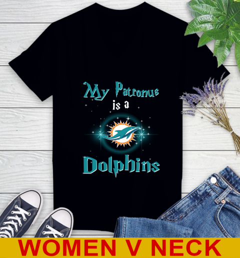 NFL Football Harry Potter My Patronus Is A Miami Dolphins Women's V-Neck T-Shirt