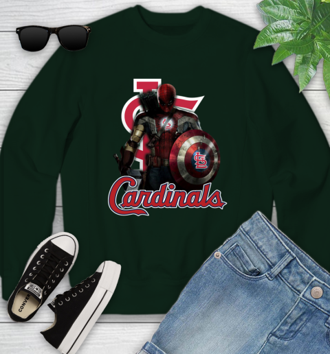 MLB Captain America Thor Spider Man Hawkeye Avengers Endgame Baseball St.Louis Cardinals Youth Sweatshirt 10