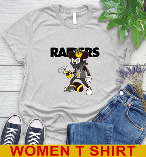 Oakland Raiders NFL Football Mickey Peace Sign Sports Women's T-Shirt