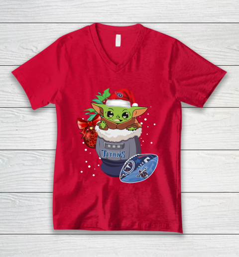 Tennessee Titans Christmas Baby Yoda Star Wars Funny Happy NFL V-Neck T-Shirt 7