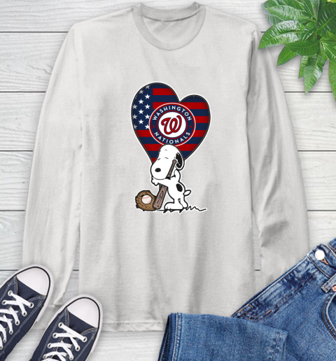 Washington Nationals MLB Baseball The Peanuts Movie Adorable Snoopy Long Sleeve T-Shirt