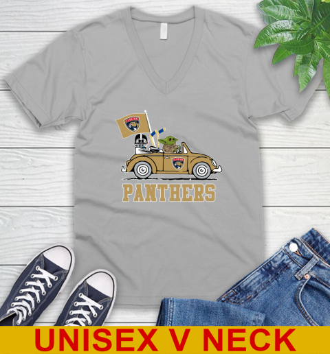 NHL Hockey Florida Panthers Darth Vader Baby Yoda Driving Star Wars Shirt V-Neck T-Shirt 4