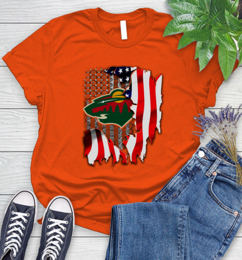 Minnesota Wild NHL Hockey American Flag Women's T-Shirt 3
