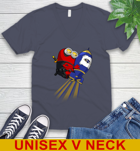 NFL Football Baltimore Ravens Deadpool Minion Marvel Shirt V-Neck T-Shirt 7