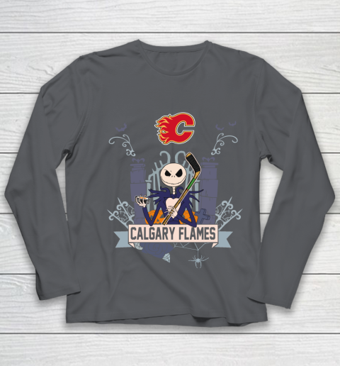 NHL Calgary Flames Hockey Jack Skellington Halloween Youth Long Sleeve 6
