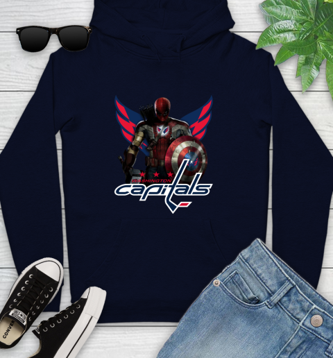 NHL Captain America Thor Spider Man Hawkeye Avengers Endgame Hockey Washington Capitals Youth Hoodie 4